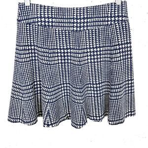 J.McLaughlin Womens Houndstooth Plaid Mini Full Skirt Blue White Stretch Size XS